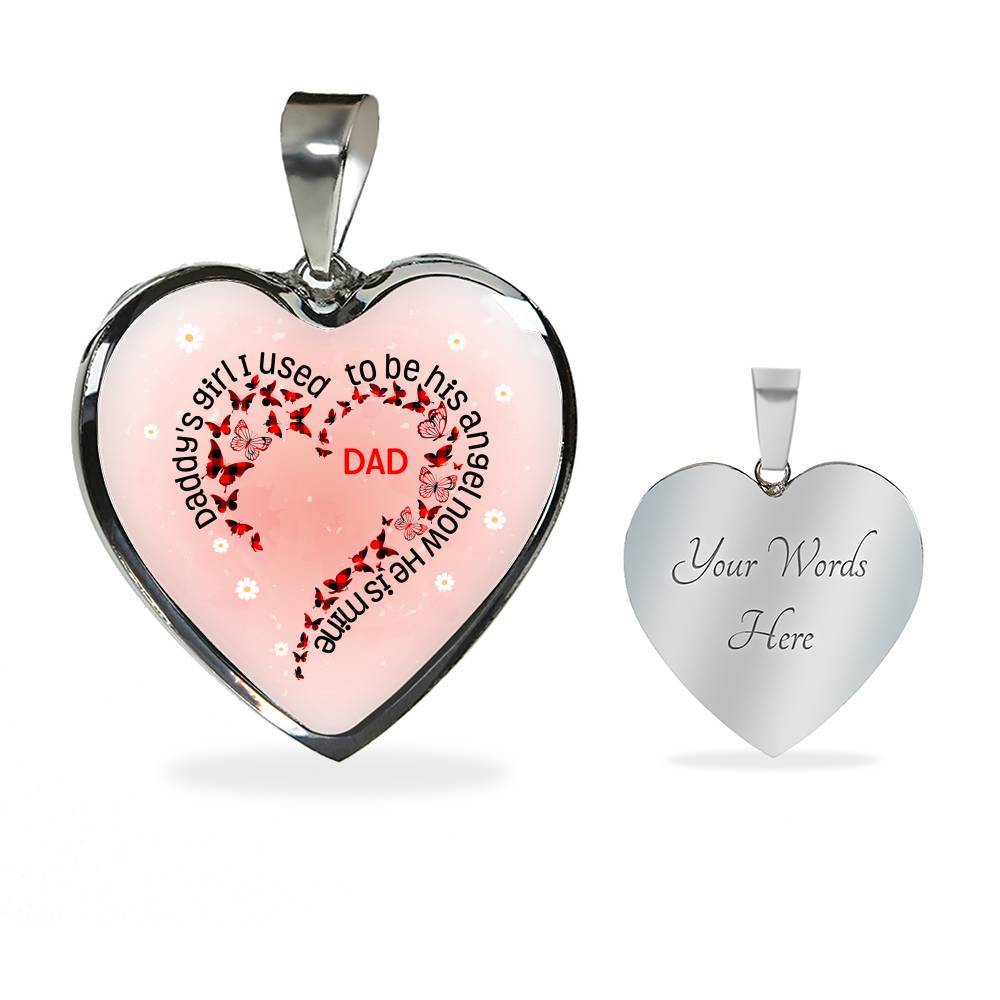 Daddy's Girl I Used To Be His Angel Now He Is Mine Red Plaid Butterfly Heart Luxury Heart Pendant Necklace - Heart Luxury Necklace (Silver)