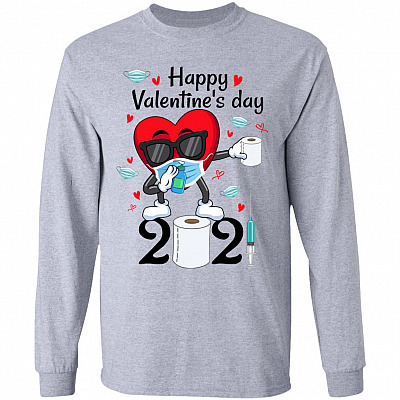 Happy Valentine's Day 2021 Vaccine Funny Valentines Gift Hoodie - Sweatshirt - Long Sleeve Shirt, Sport Grey, Long Sleeve