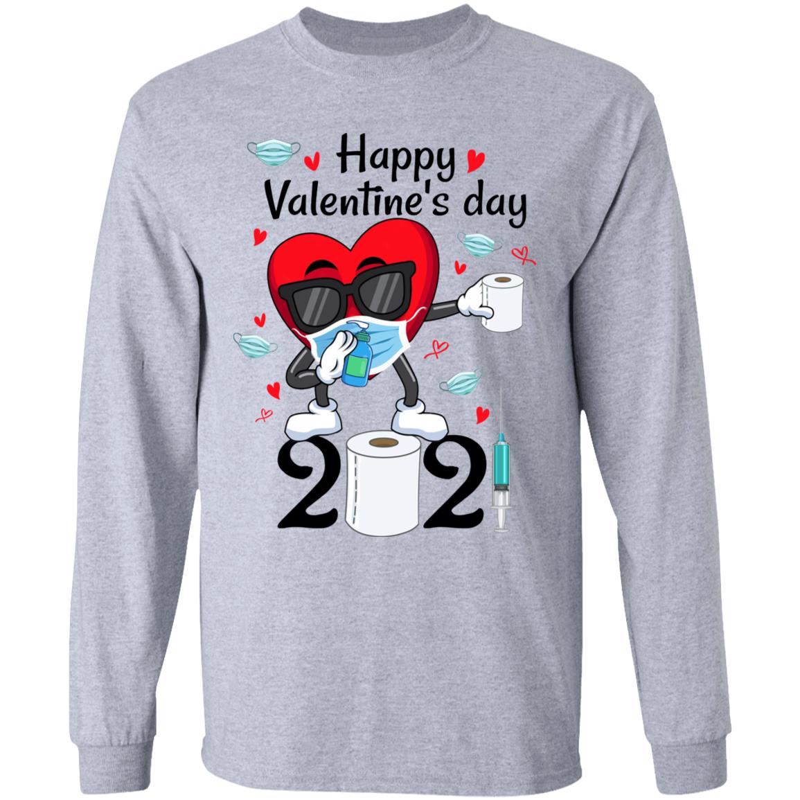 Happy Valentine's Day 2021 Vaccine Funny Valentines Gift Hoodie - Sweatshirt - Long Sleeve Shirt, Sport Grey, Long Sleeve