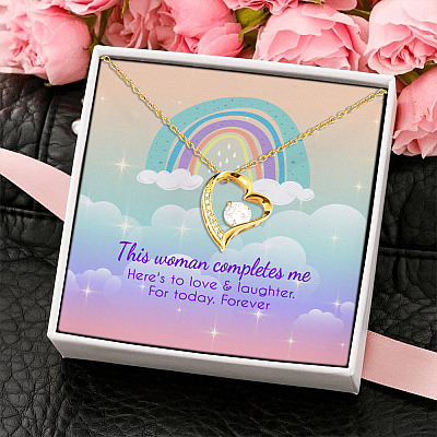 LGBT This Woman Completes Me Here's to Love and Laughter Forever Valentine Forever Love Pendant Necklace