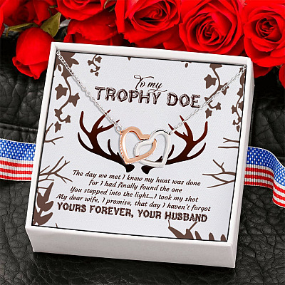 Alternative view of To My Trophy Doe the Day We Met My Hunt Was Done I Found You Yours Husband Wife Buck Interlocking Heart Pendant Necklace