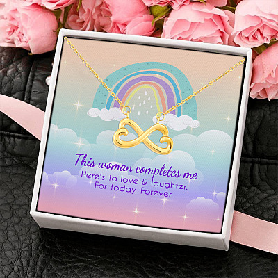 LGBT This Woman Completes Me Here's to Love and Laughter Forever Valentine Infinity Heart Pendant Necklace