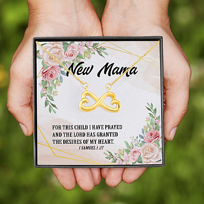 New Mama for This Child I Have Prayed Samuel 1 27 Baby Announcement Gift Infinity Heart Pendant Necklace