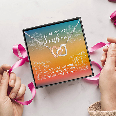 Alternative view of To My Wife You Are My Sunshine You Make Me Happy When Skies Are Grey Husband Gift Interlocking Hearts Pendant Necklace