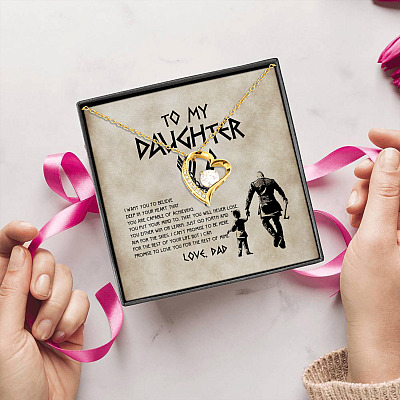 Alternative view of Viking To My Daughter I Want You to Believe Deep in Your Heart Love Dad Ragnar Forever Love Pendant Necklace