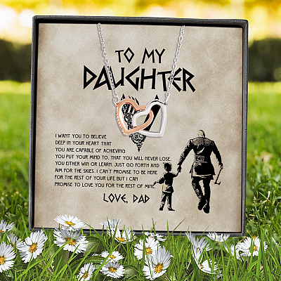 Viking To My Daughter I Want You to Believe Deep in Your Heart Love Dad Ragnar Interlocking Hearts Pendant Necklace