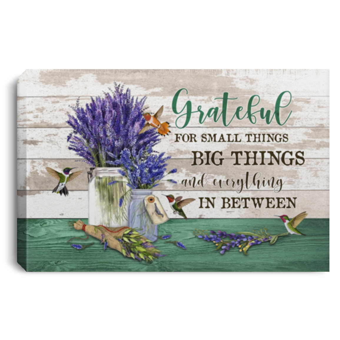 Hummingbird Grateful For Small Things Big Things and Everything in Between Framed Canvas - Unframed Poster, White, 0.75'' Framed Canvas