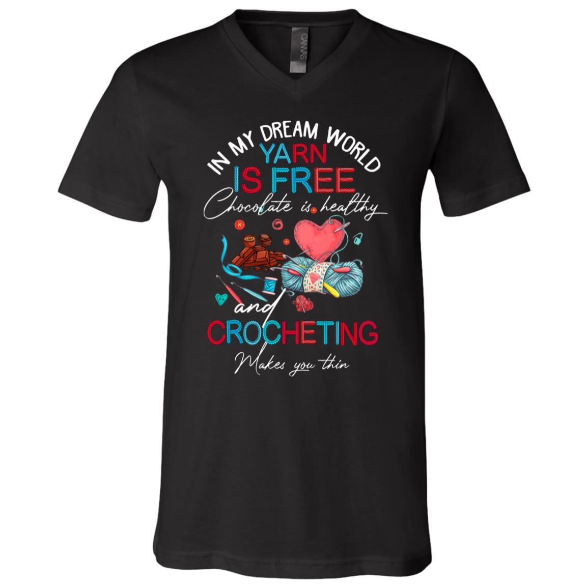 In My Dream World Yarn Is Free T-Shirt, Black, V-Neck T-Shirt