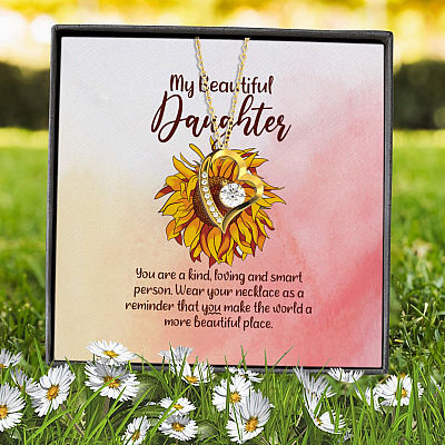 My Beautiful Daughter You Are A Kind Loving And Smart Person Sunflower Forever Love Heart Pendant Necklace