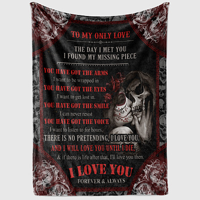 Alternative view of To My Only Love The Day I Met You I Found My Missing Piece Skull Couple Fleece Blanket - Mink Sherpa Blanket