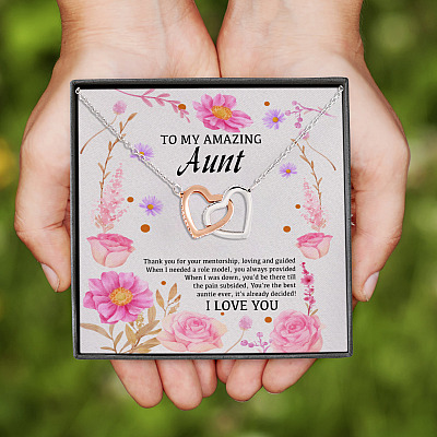 To My Amazing Aunt Thank You For Your Mentorship Loving and Guided Interlocking Hearts Pendant Necklace