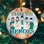 Thank You Heroes Wearing Mask Quarantined Decorative Christmas Ornament - Holiday Flat Circle Ornament