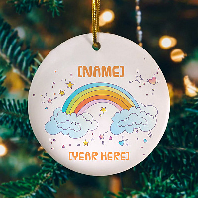 Customized Baby First Year Born Rainbow Decorative Christmas Ornament - Holiday Flat Circle Ornament