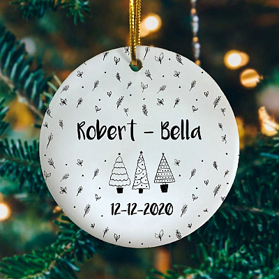 Personalized Couple Names and Date Christmas Decorative Christmas Ornament - Holiday Flat Circle Ornament
