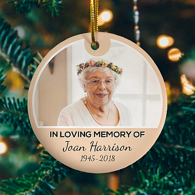 Alternative view of Custom Photo In Loving Memory Decorative Christmas Ornament Keepsake - Holiday Flat Circle Ornament