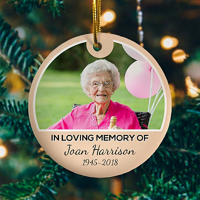 Custom Photo In Loving Memory Decorative Christmas Ornament Keepsake - Holiday Flat Circle Ornament