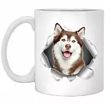 Funny Cute Husky Dog Coffee Mug, White, 11 oz. White Mug