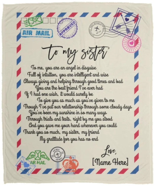 Personalized Letter Airmail To My Sister To Me You Are An Angel In Disguise Fleece Blanket - Sister Gift Mink Sherpa Blanket, White, Cozy Plush Fleece Blanket - 50x60 Personalized Letter Airmail To My Sister To Me You Are An Angel In Disguise Fleece Blanket - Sister Gift Mink Sherpa Blanket, White, Cozy Plush Fleece Blanket - 50x60