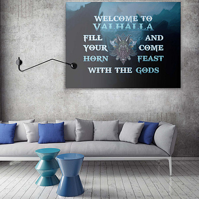 Alternative view of Welcome To Valhalla Fill Your Horn Come Feast With The Gods Canvas Poster - Proud Viking Warrior Wall Art