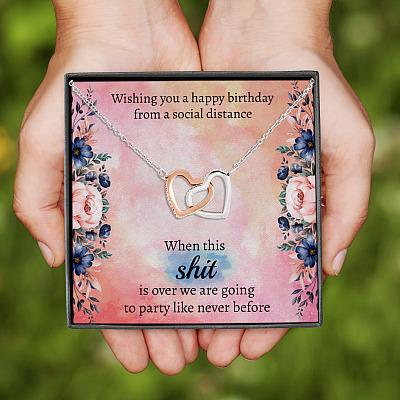 Alternative view of Wishing You Happy Birthday From A Social Distanced Interlocking Hearts Pendant Necklace