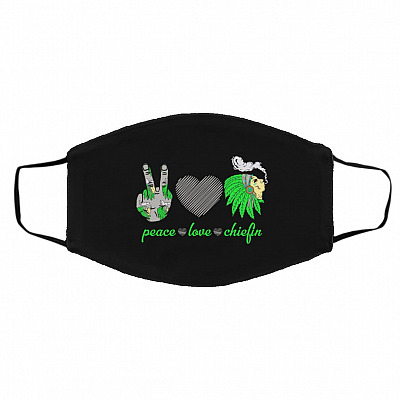 Peace Love Chiefin, Black, Cloth Face Cover – Medium/Large