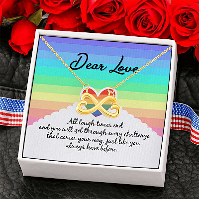 Alternative view of Dear Love All Tough Times End You Will Get Through Every Challenge LGBT Infinity Heart Pendant Necklace