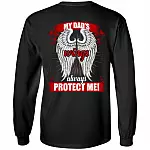 My Dad's Wings Always Protect Me Print On Back Hoodie - Long Sleeve - Sweatshirt, Black, Long Sleeve