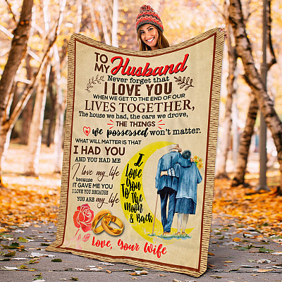 Alternative view of From Wife To My Husband Never Forget That I Love You To The Moon And Back Fleece Blanket - Mink Sherpa Blanket