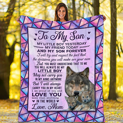 Alternative view of To My Son Always Be My Little Boy Mom and Son Gift Fleece Blanket - Sherpa Blanket - Woven Blanket