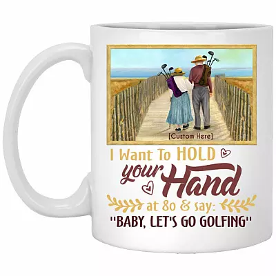 Personalized I Want To Hold Your Hand Golfing Mug, White, 11 oz. White Mug