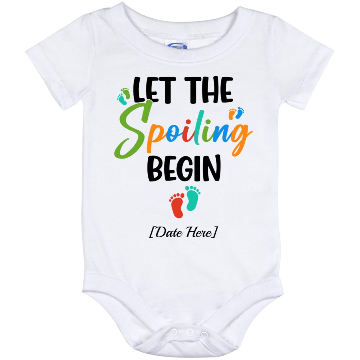 Personalized Let the Spoiling Begin Onesie, White, Baby Onesie - 12 Month