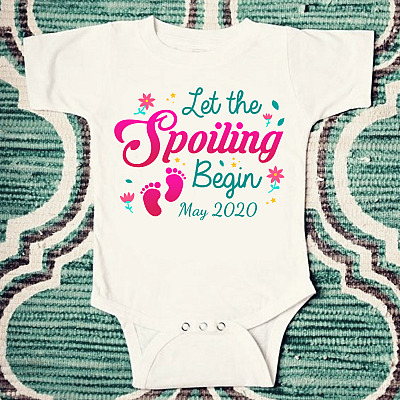 Alternative view of Personalized Let the Spoiling Begin Pregnancy Surprise Ideas Baby Onesie - Toddler Baby Infant Bodysuit