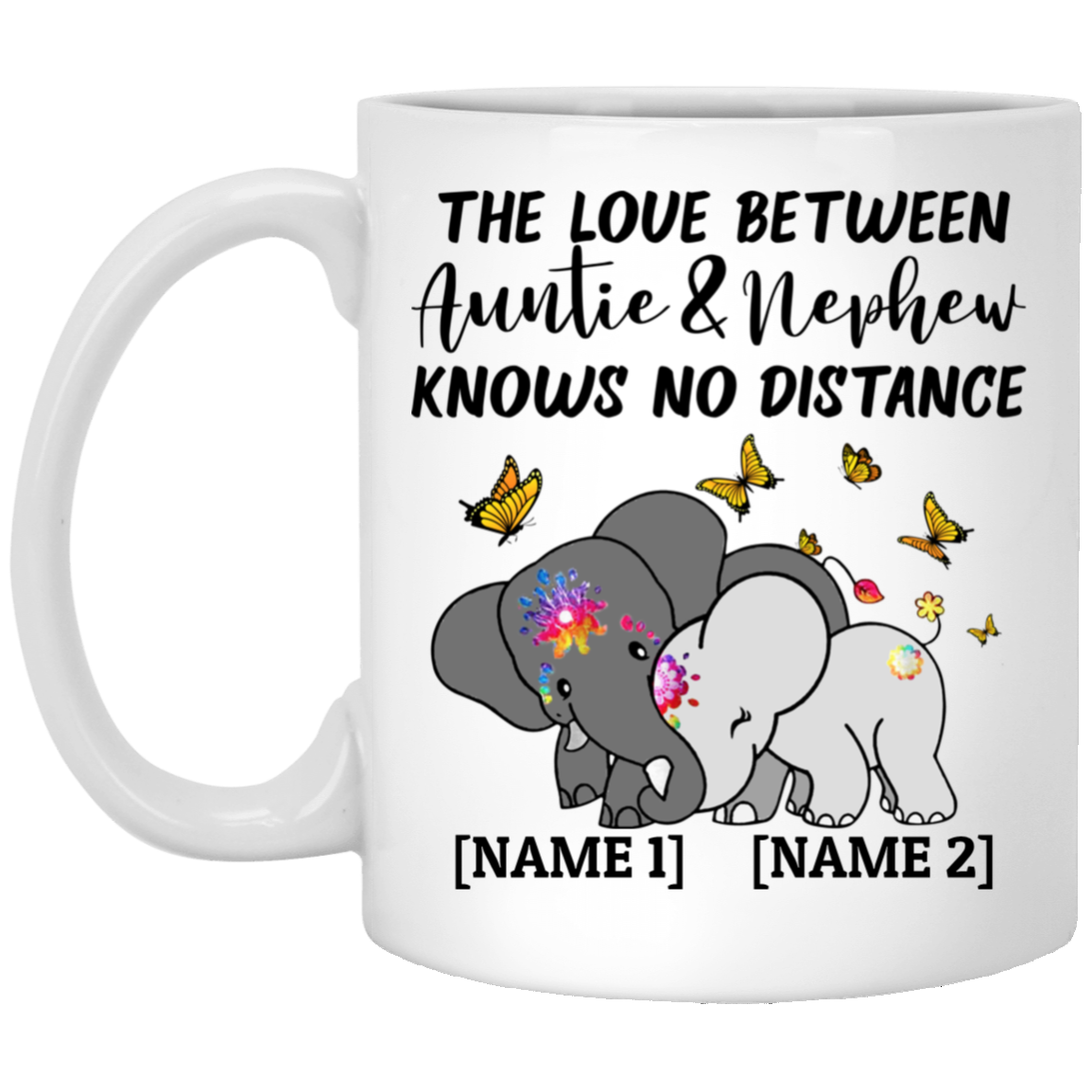 Personalized Auntie Nephew Ceramic Coffee Mug - Love Between Auntie Nephew Knows No Distance Water Bottle, White, 11 oz. White Mug