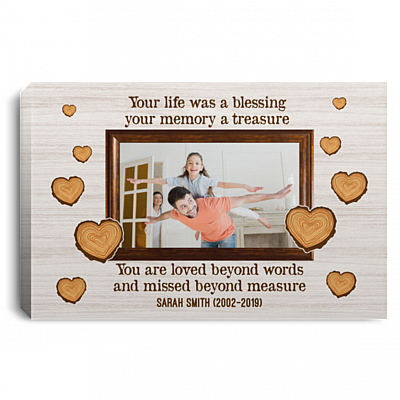 Custom Photo Memorial Framed Canvas - Your Life Was A Blessing Your Memory A Treasure Unframed Poster, White, 0.75'' Framed Canvas