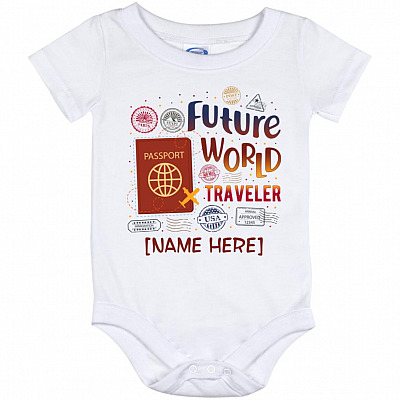 Personalized Future World Traveler Onesie, White, Baby Onesie - 12 Month
