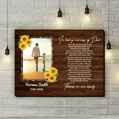 Alternative view of Custom Photo In Memory Of Dad Framed Canvas - Not A Day Passed By You Don't Cross My Mind Unframed Poster