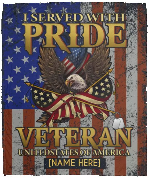 Personalized Veteran Blanket, White, Cozy Plush Fleece Blanket - 50x60 Personalized Veteran Blanket, White, Cozy Plush Fleece Blanket - 50x60