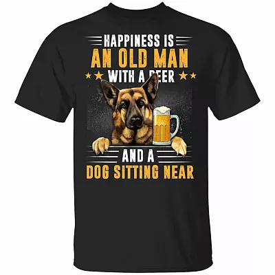 Happiness Is An Old Man With A Beer, Black, Unisex T-Shirt