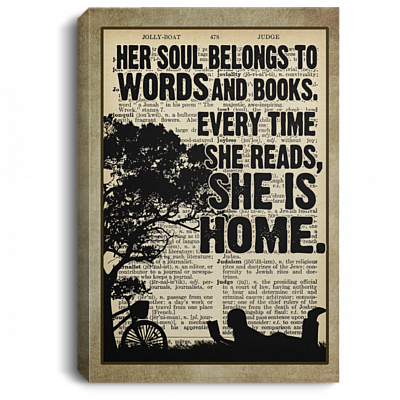 Her Soul Belongs To Words And Books Framed Canvas - Unframed Poster - Love Book Gift, White, 0.75'' Framed Canvas