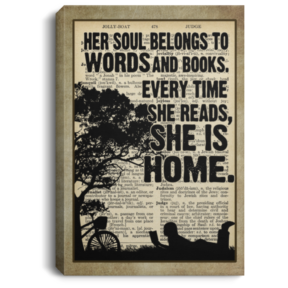 Her Soul Belongs To Words And Books Framed Canvas - Unframed Poster - Love Book Gift, White, 0.75'' Framed Canvas