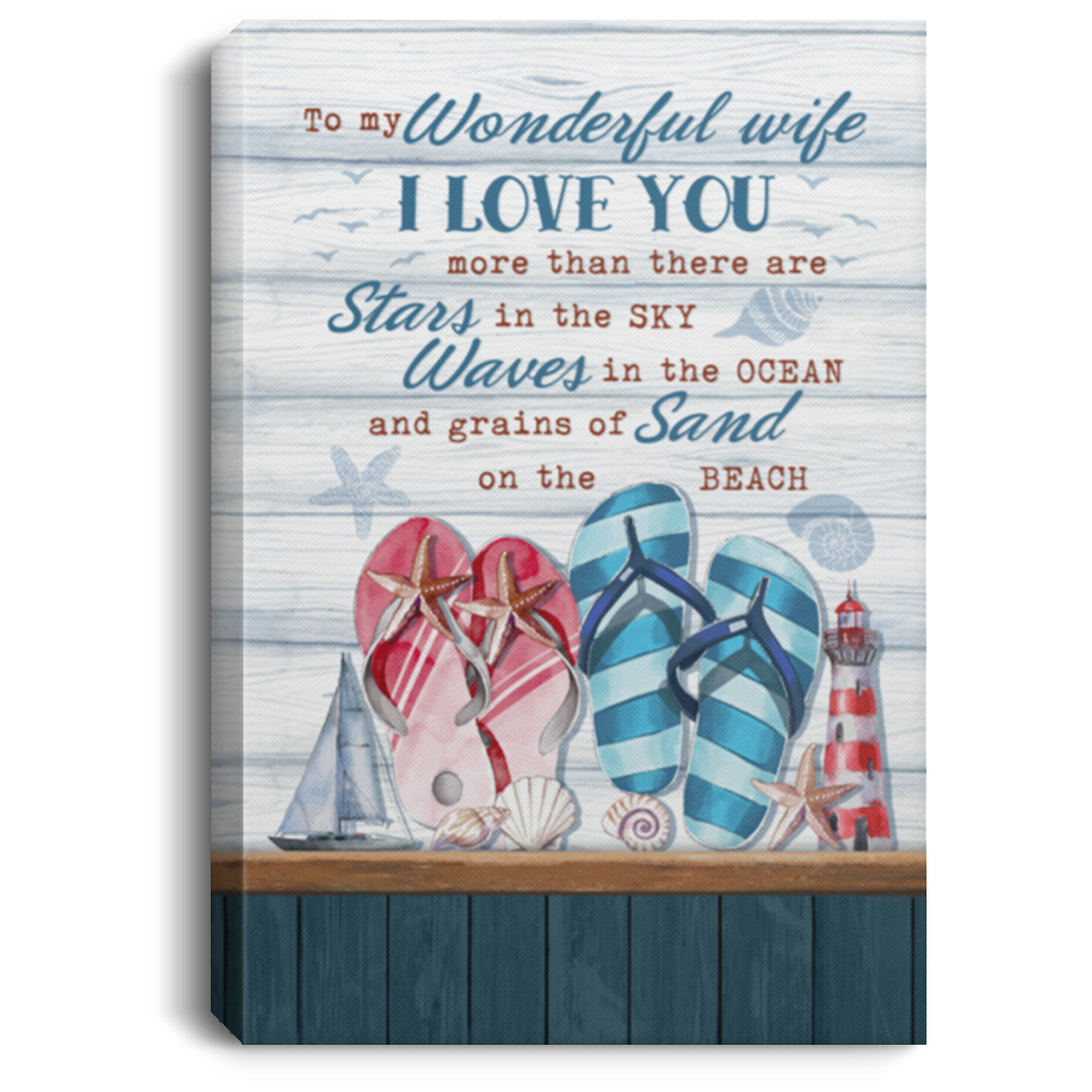 To My Wonderful Wife I Love You Unframed Canvas - Unframed Poster - To My Wife Love Beach Home Decor, White, 0.75'' Framed Canvas