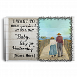 Personalized I Want To Hold Your Hand At 80 And Say Baby Let's Go Pontooning Canvas Prints - Unframed Poster, White, 0.75'' Framed Canvas