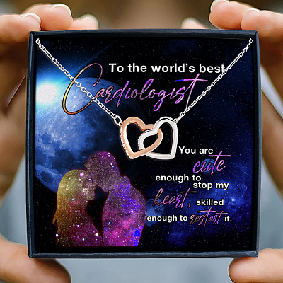 To The World's Best Cardiologist Girlfriend Wife Couple In Love Quote Saying Interlocking Hearts Necklace