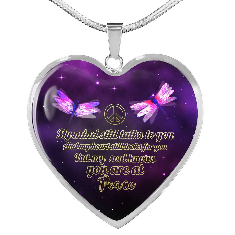 My Mind Still Talks to You Gifts to Remember a Lost Loved One Heart Pendant Necklace - Heart Luxury Necklace (Silver)