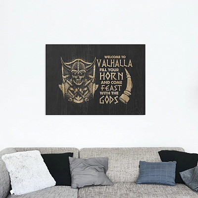 Alternative view of Vikings Welcome To Valhalla Fill Your Horn And Come Feast With The Gods Framed Canvas Print - Unframed Poster