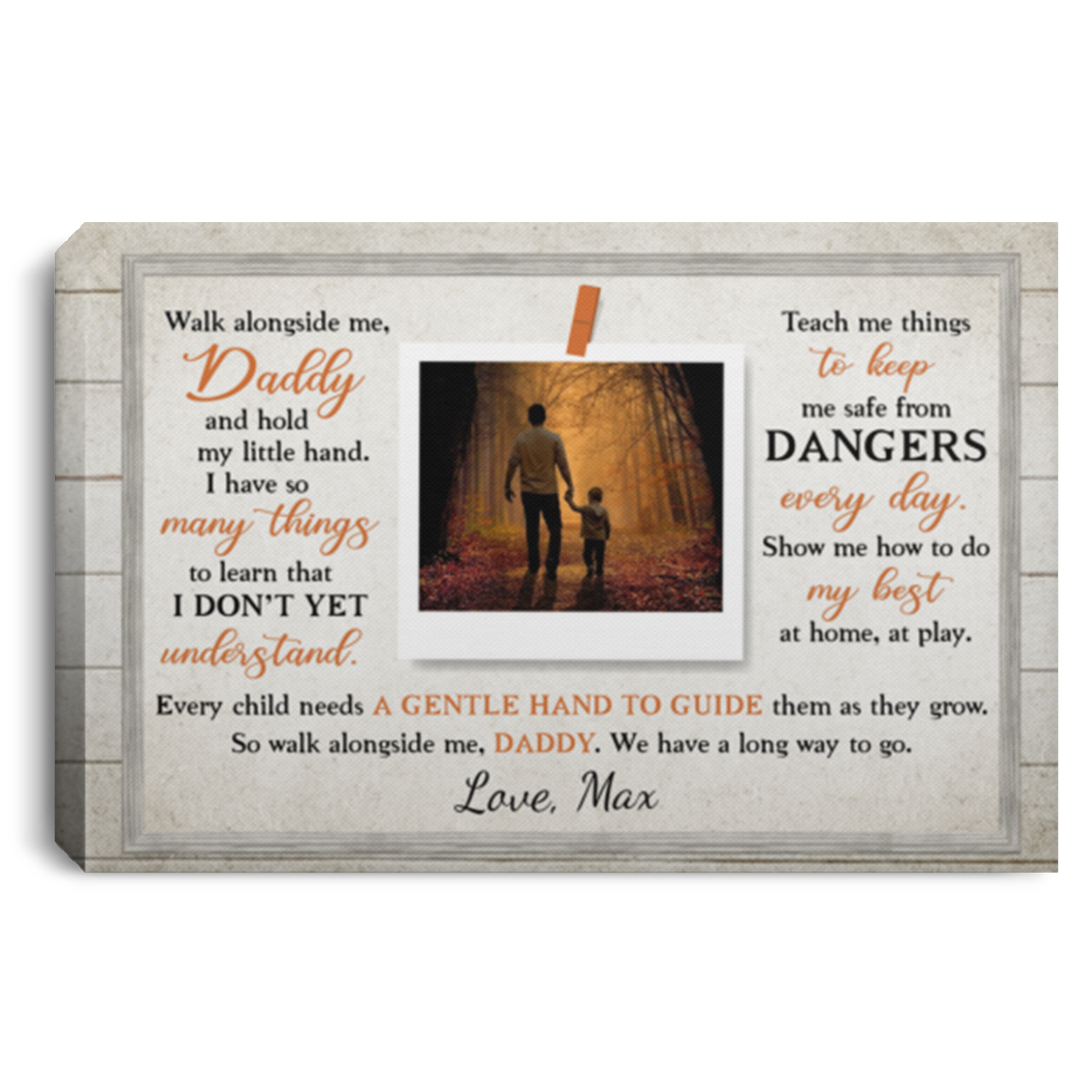 Custom Photo Walk Alongside Me Daddy Wrapped Framed Canvas Prints - Unframed Poster - Home Wall Art, White, 0.75'' Framed Canvas