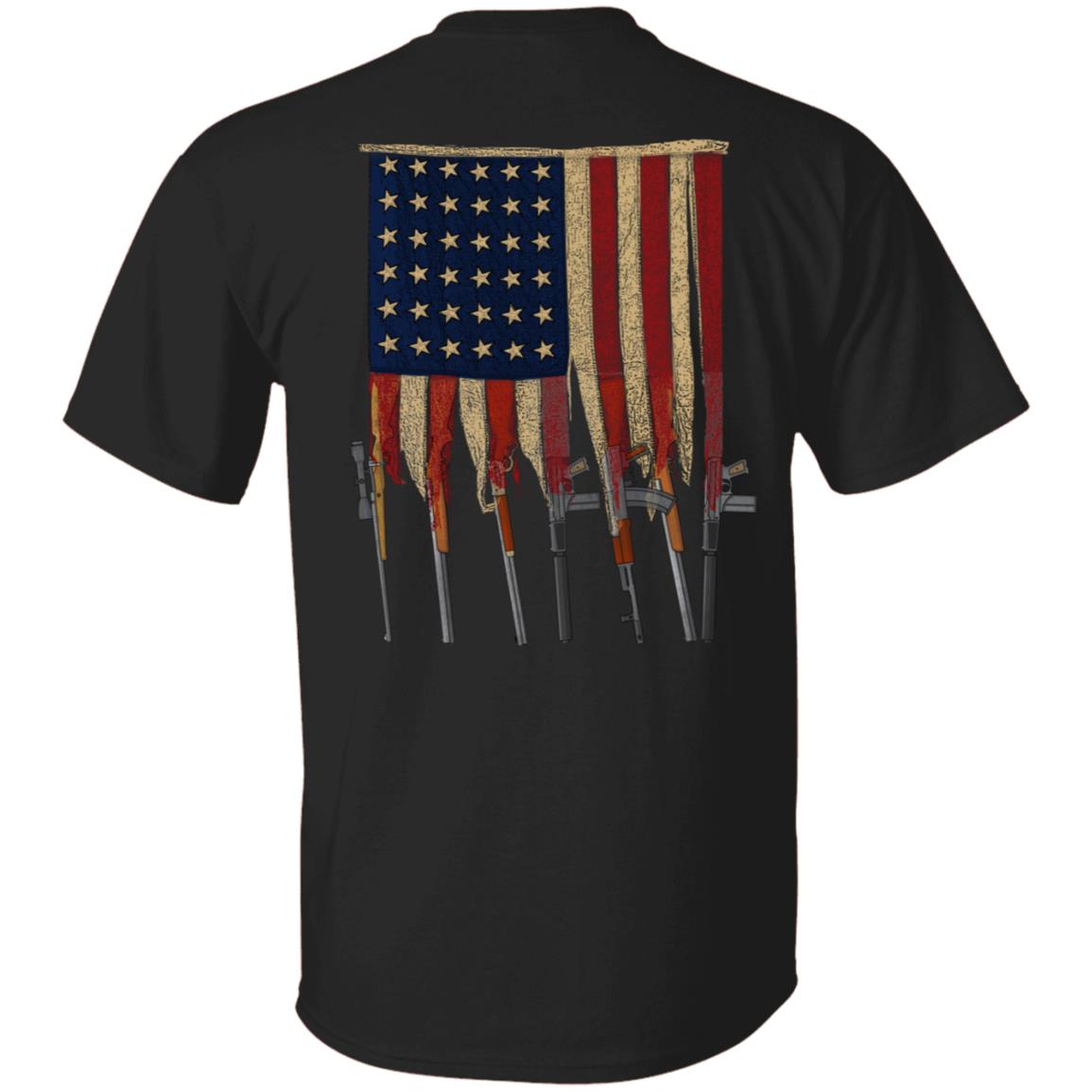 American Gun Flag Rifles Flag Print On Back T-Shirt, Black, Unisex T-Shirt