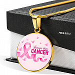 Stronger Than Cancer Circle Pendant Necklace - Cancer Awareness Necklace - Circle Luxury Necklace (Gold Plated)