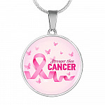 Stronger Than Cancer Circle Pendant Necklace - Cancer Awareness Necklace - Circle Luxury Necklace (Silver)