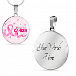 Stronger Than Cancer Circle Pendant Necklace - Cancer Awareness Necklace - Circle Luxury Necklace (Silver)